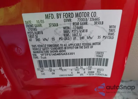 2006 Ford F-150 Fx4/Lariat/Xl/Xlt from USA, damaged, VIN 1FTPX14546NA53351